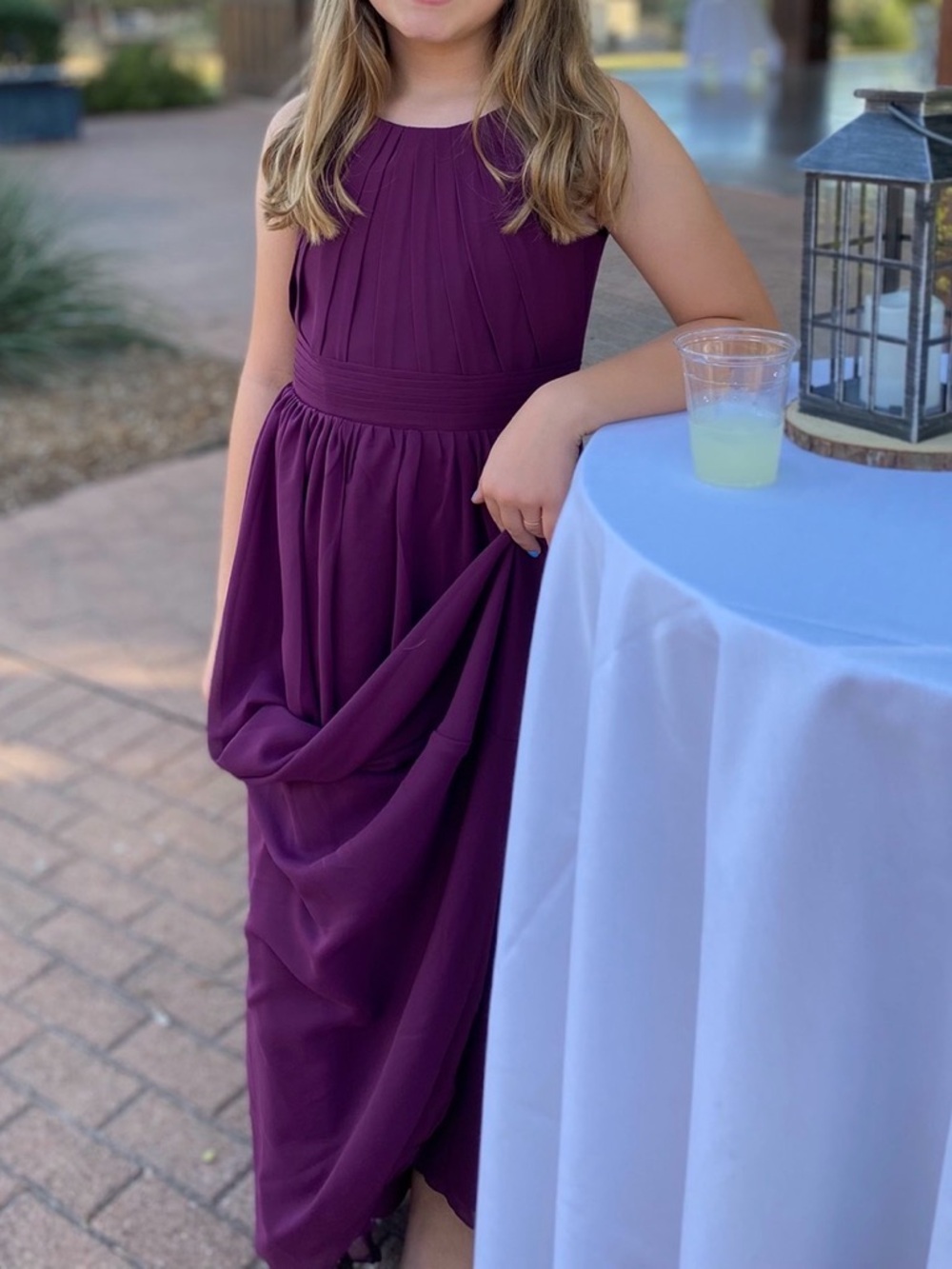Girls' High-Low Halter Dress in Burgundy